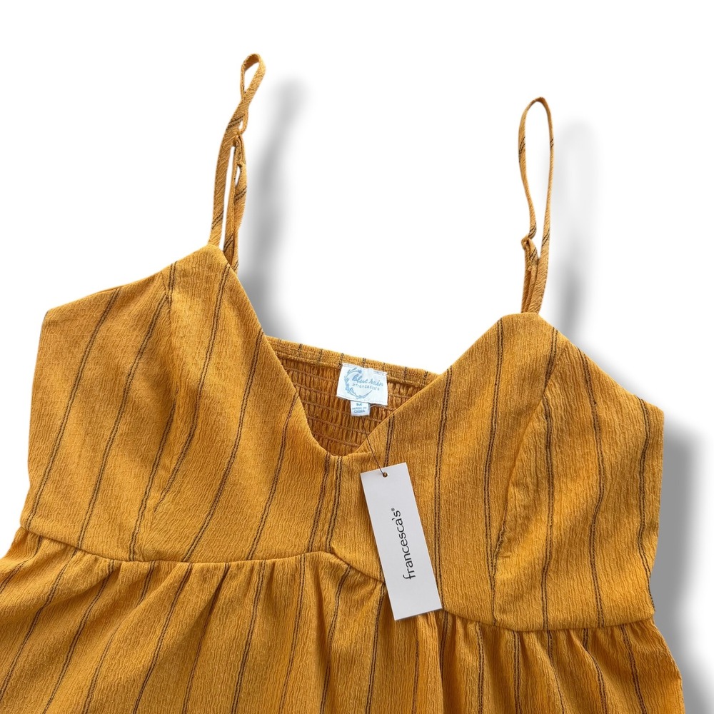 Blue Rain Francescas Womens M Mustard Yellow Pinstripe Smocked Babydoll Cami Top